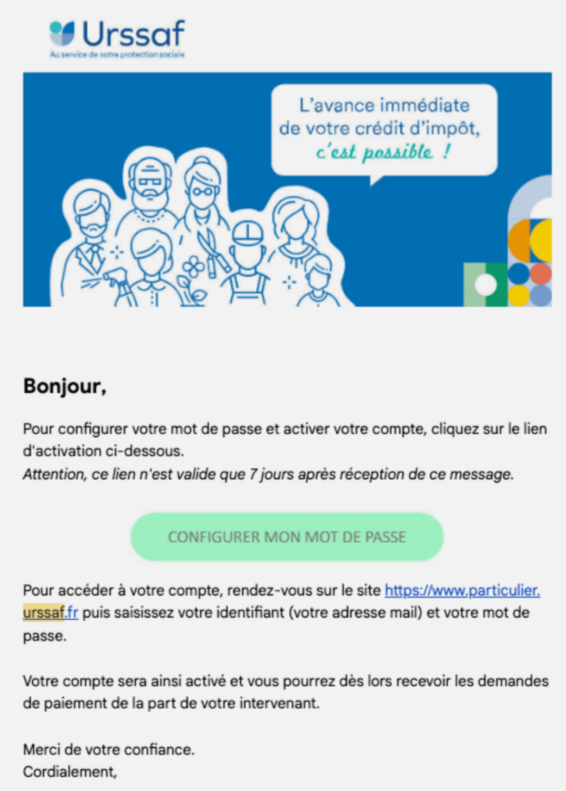 Urssaf activation email